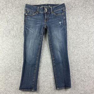 American Eagle AEO Artist Jeans Women 4 Dark Wash Low Rise Cropped Stretch Denim